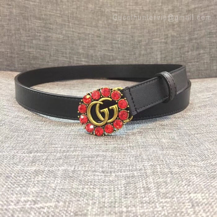 Gucci Leather Belt With Double G And Crystals Black 20mm